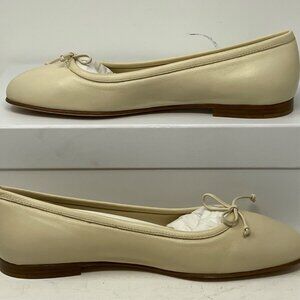 Manolo Blahnik Veralli Bow Ballerina Ballet Flats Ivory Leather Size 37 EU US 7
